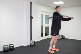 Standing kPulley chest press with double grip bar