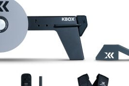 kBox platform with M flywheel, kGrips, kBar, ankle cuffs, hip belt, decline board, extension strap and harness