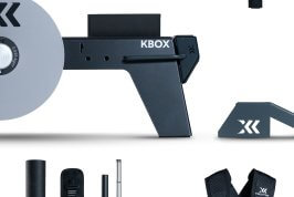 kBox platform with M flywheel, kGrips, A90 kGrips, head harness, cover mat, kBar, knurled kBar, ankle cuffs, hip belt, decline board, extension strap and harness