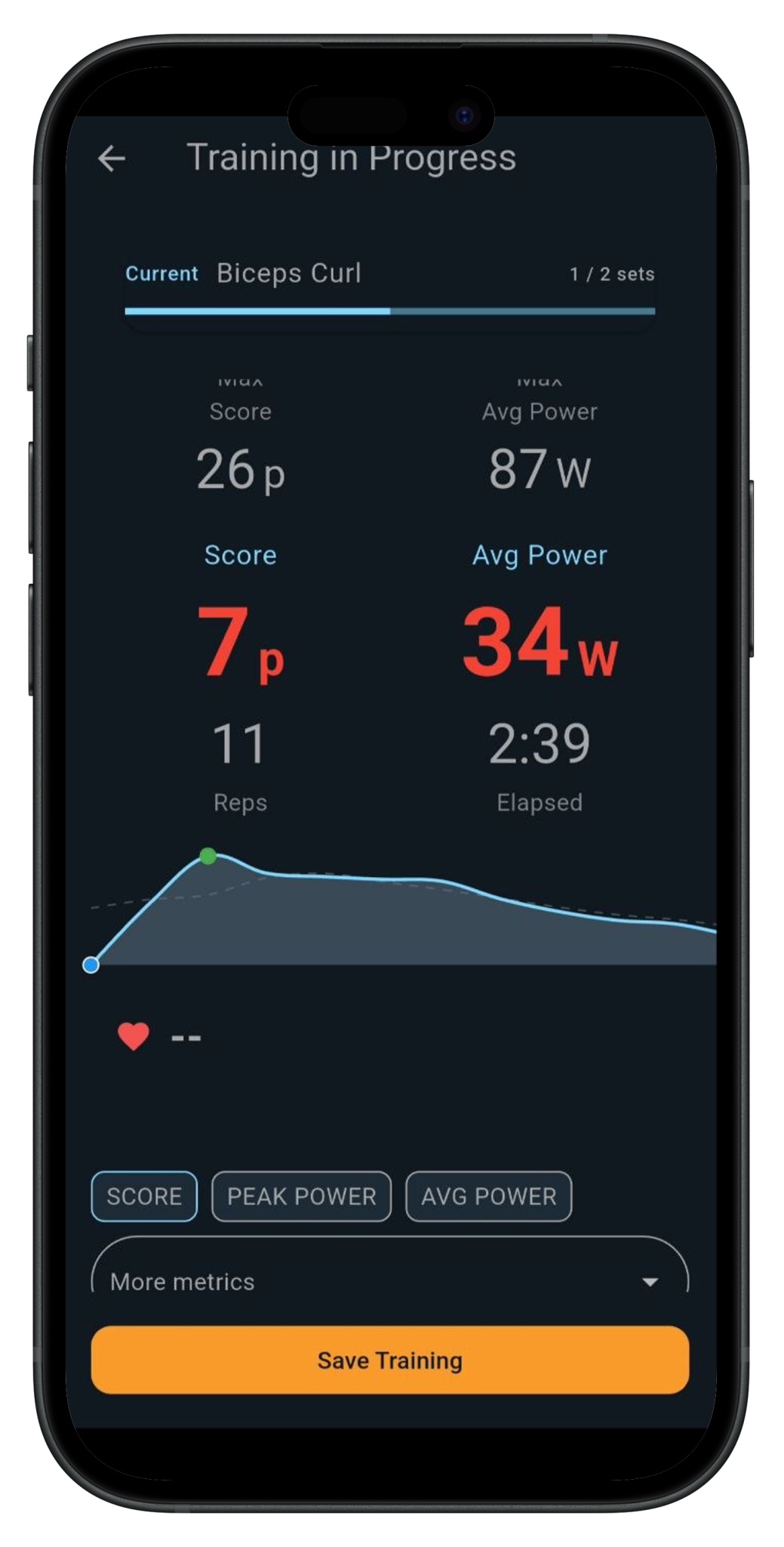 Training In Progress screen in the Exxentric App